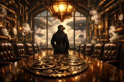 The Clockwork Ministry: Brass Bureaus, Aether Steampunk, and the Steam Hegemony